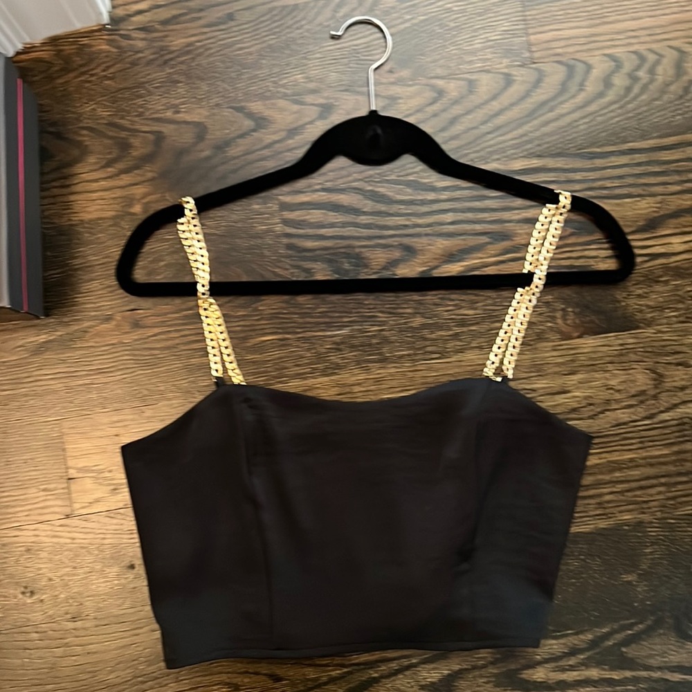 Express black crop with gold chain straps size small never worn